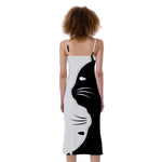 Black And White Cat Yin Yang Print Slim Fit Midi Cami Dress