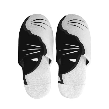 Black And White Cat Yin Yang Print Slippers
