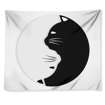 Black And White Cat Yin Yang Print Tapestry