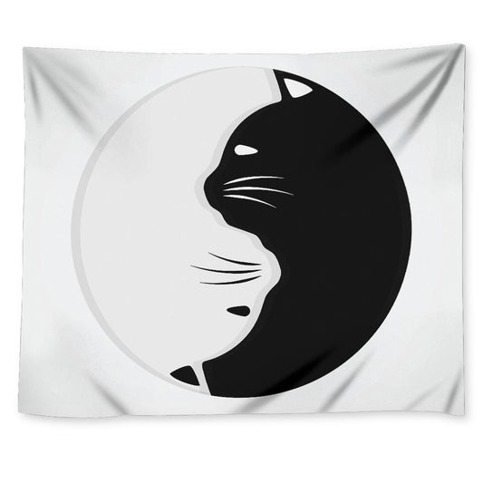 Black And White Cat Yin Yang Print Tapestry