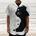 Black And White Cat Yin Yang Print Textured Short Sleeve Shirt