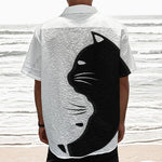 Black And White Cat Yin Yang Print Textured Short Sleeve Shirt