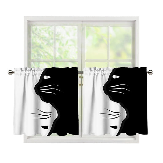 Black And White Cat Yin Yang Print Tier Curtains