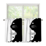 Black And White Cat Yin Yang Print Tier Curtains