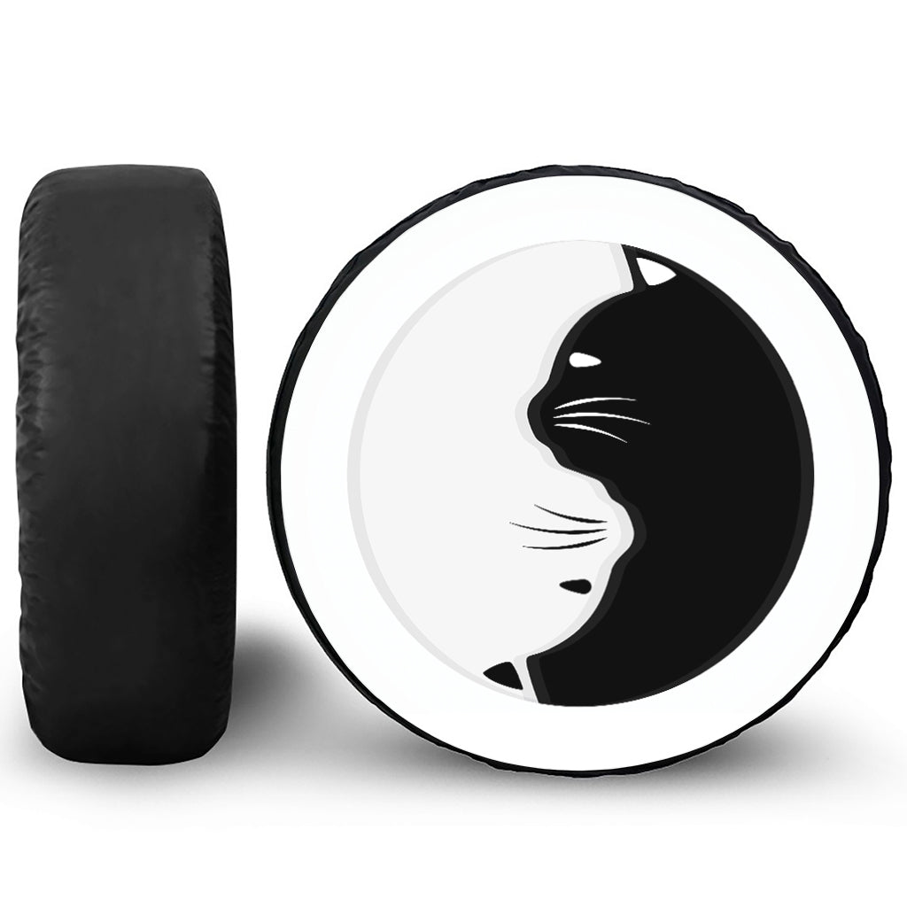 Black And White Cat Yin Yang Print Tire Cover