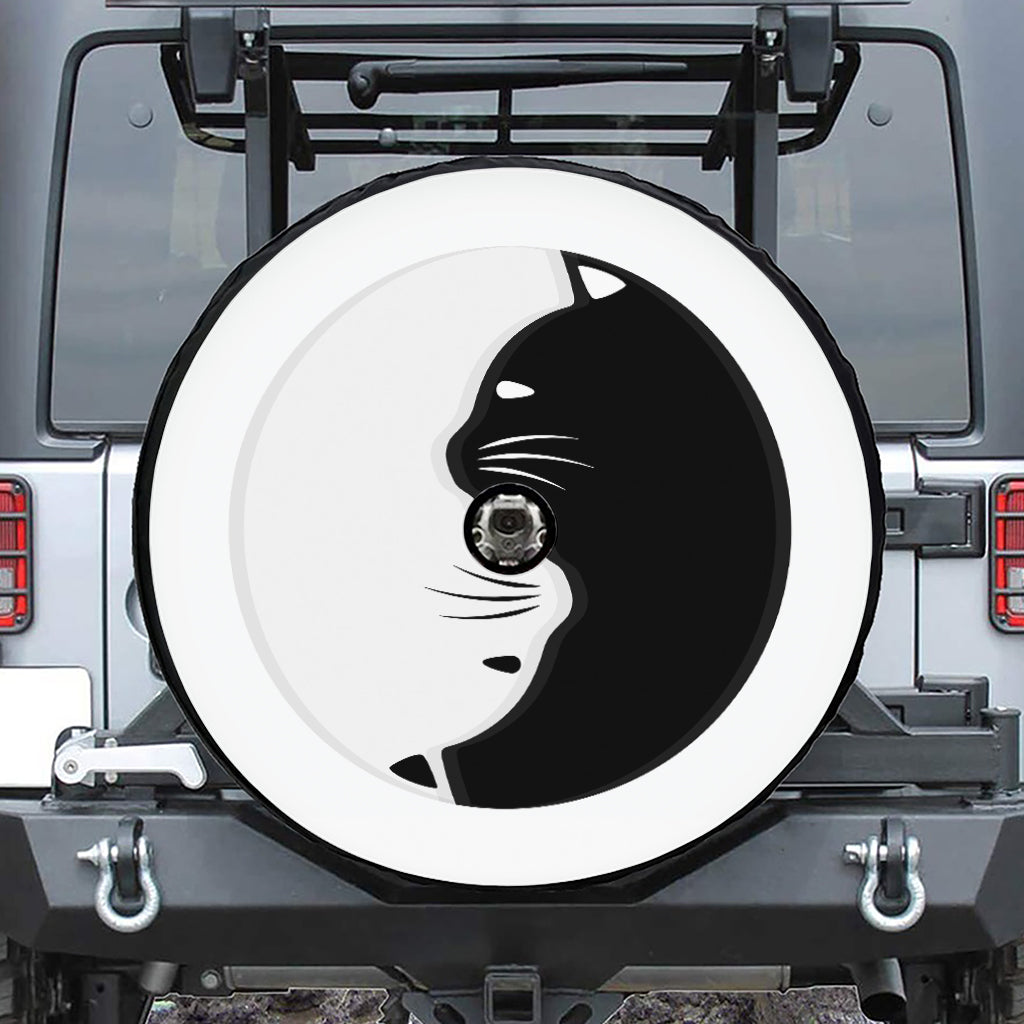 Black And White Cat Yin Yang Print Tire Cover With Camera Hole