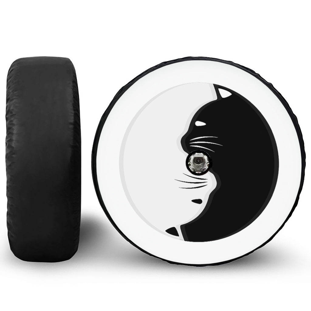 Black And White Cat Yin Yang Print Tire Cover With Camera Hole