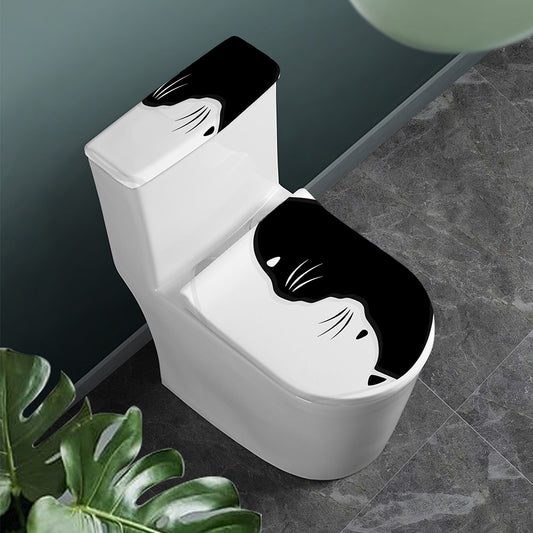 Black And White Cat Yin Yang Print Toilet Lid And Tank Cover Set