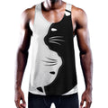 Black And White Cat Yin Yang Print Men's Workout Tank Top