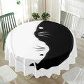 Black And White Cat Yin Yang Print Waterproof Round Tablecloth