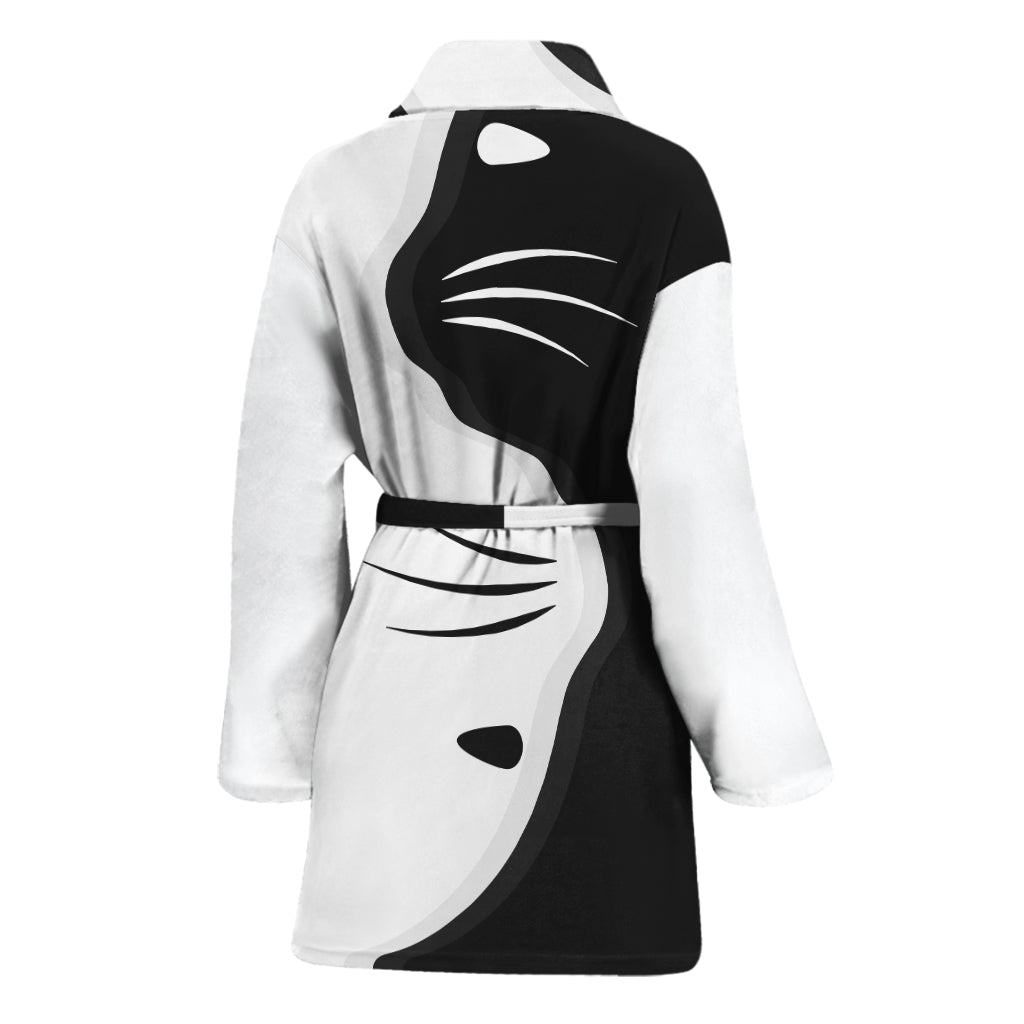 Black And White Cat Yin Yang Print Women's Bathrobe