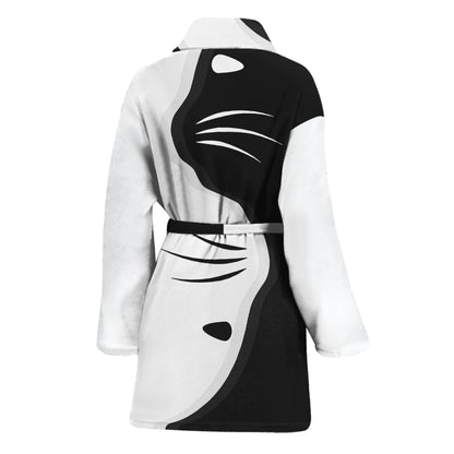 Black And White Cat Yin Yang Print Women's Bathrobe