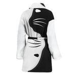 Black And White Cat Yin Yang Print Women's Bathrobe