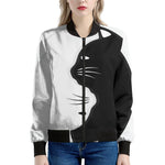 Black And White Cat Yin Yang Print Women's Bomber Jacket