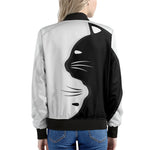 Black And White Cat Yin Yang Print Women's Bomber Jacket