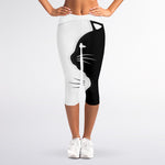 Black And White Cat Yin Yang Print Women's Capri Leggings