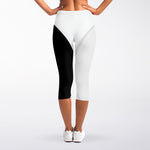 Black And White Cat Yin Yang Print Women's Capri Leggings