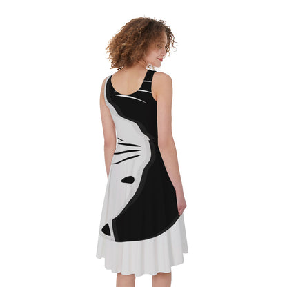 Black And White Cat Yin Yang Print Women's Sleeveless Dress