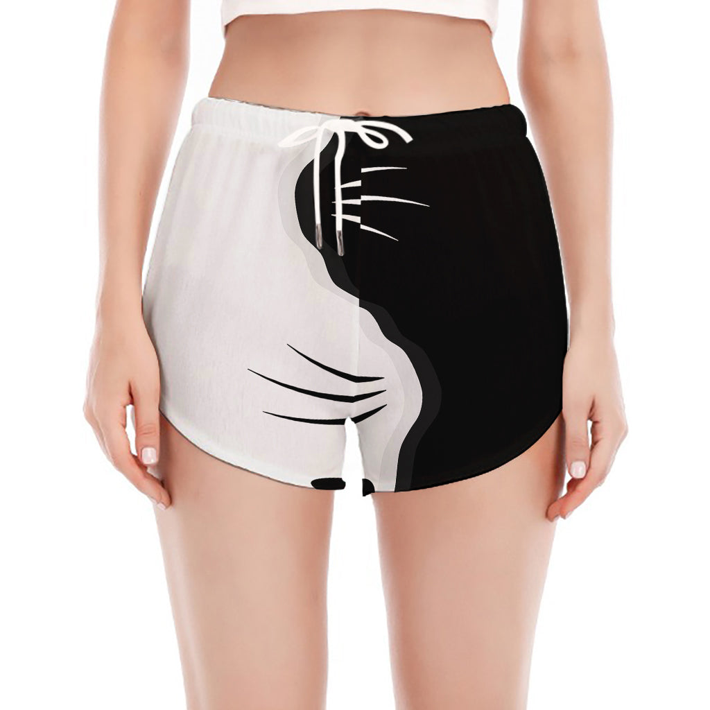 Black And White Cat Yin Yang Print Women's Split Running Shorts