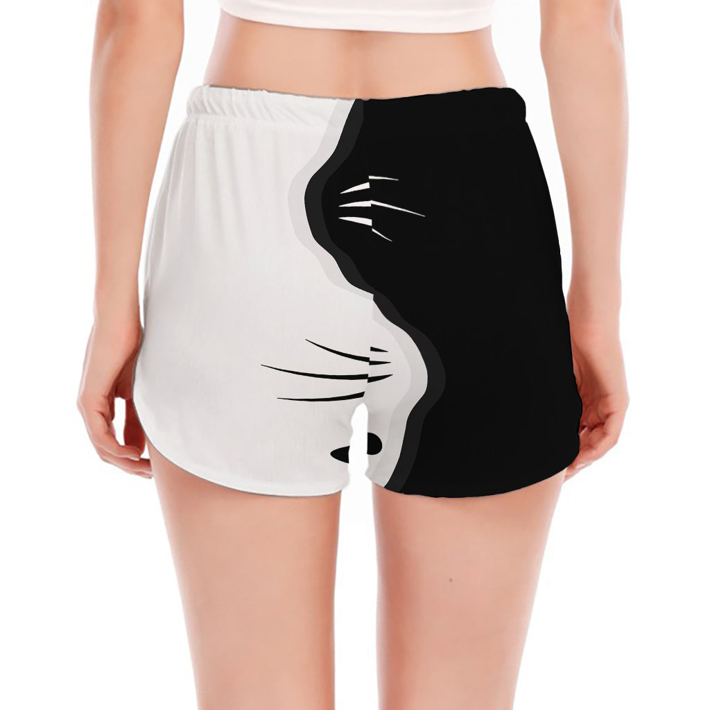 Black And White Cat Yin Yang Print Women's Split Running Shorts