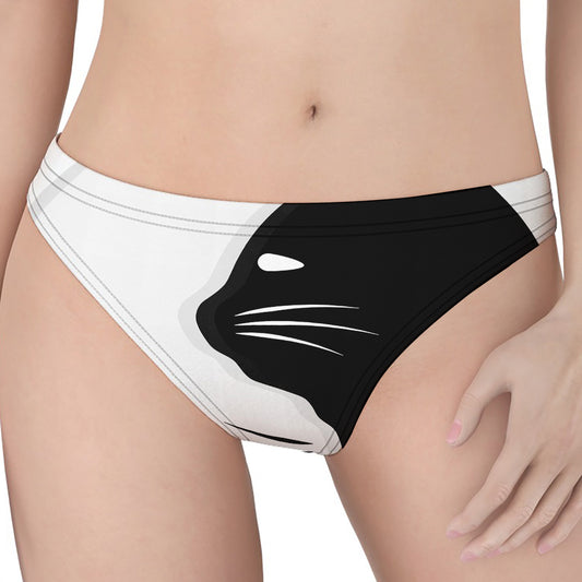 Black And White Cat Yin Yang Print Women's Thong
