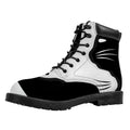 Black And White Cat Yin Yang Print Padded Collar Lace Up Boots