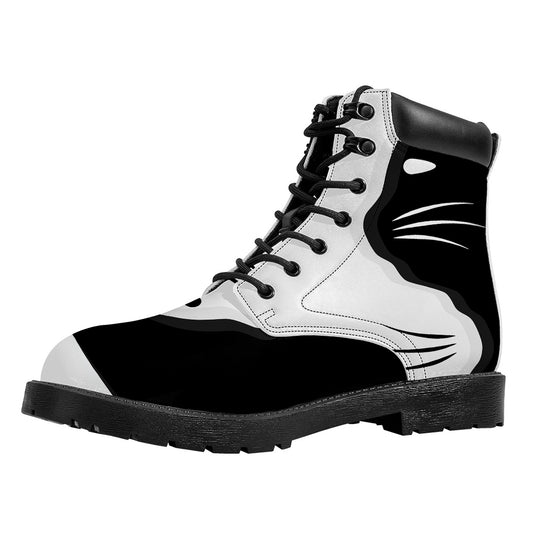 Black And White Cat Yin Yang Print Work Boots