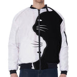 Black And White Cat Yin Yang Print Zip Sleeve Bomber Jacket