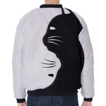 Black And White Cat Yin Yang Print Zip Sleeve Bomber Jacket