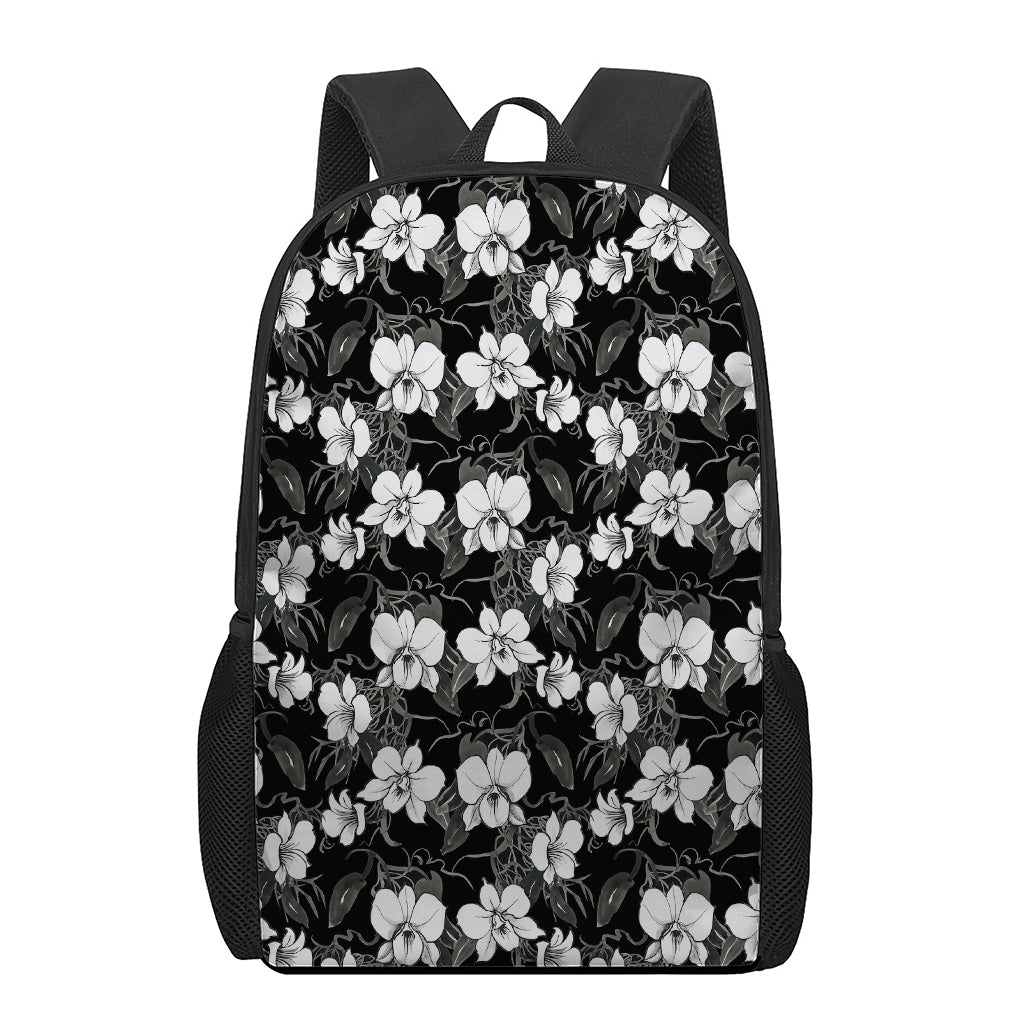 Black And White Cattleya Pattern Print 17 Inch Backpack