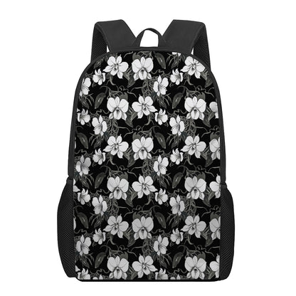 Black And White Cattleya Pattern Print 17 Inch Backpack