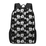 Black And White Cattleya Pattern Print 17 Inch Backpack
