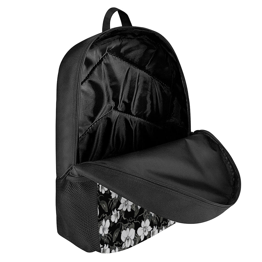 Black And White Cattleya Pattern Print 17 Inch Backpack