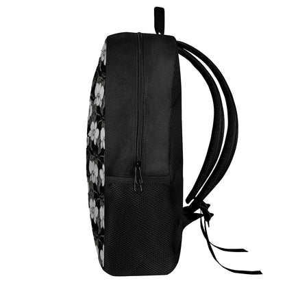 Black And White Cattleya Pattern Print 17 Inch Backpack