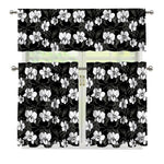 Black And White Cattleya Pattern Print 3 Piece Kitchen Curtains