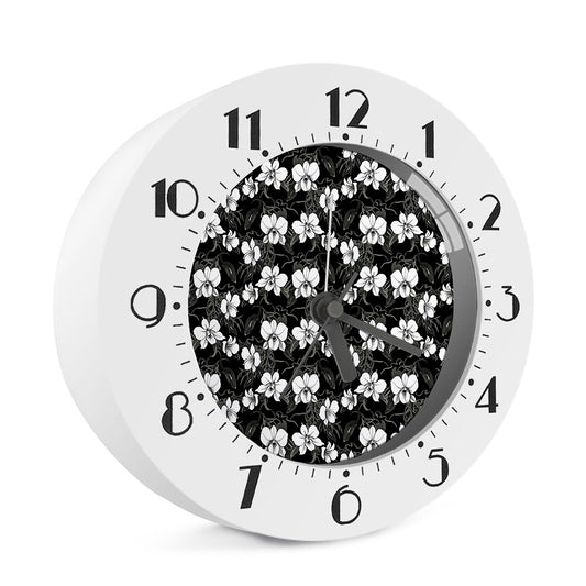 Black And White Cattleya Pattern Print Alarm Clock