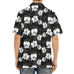 Black And White Cattleya Pattern Print Aloha Shirt