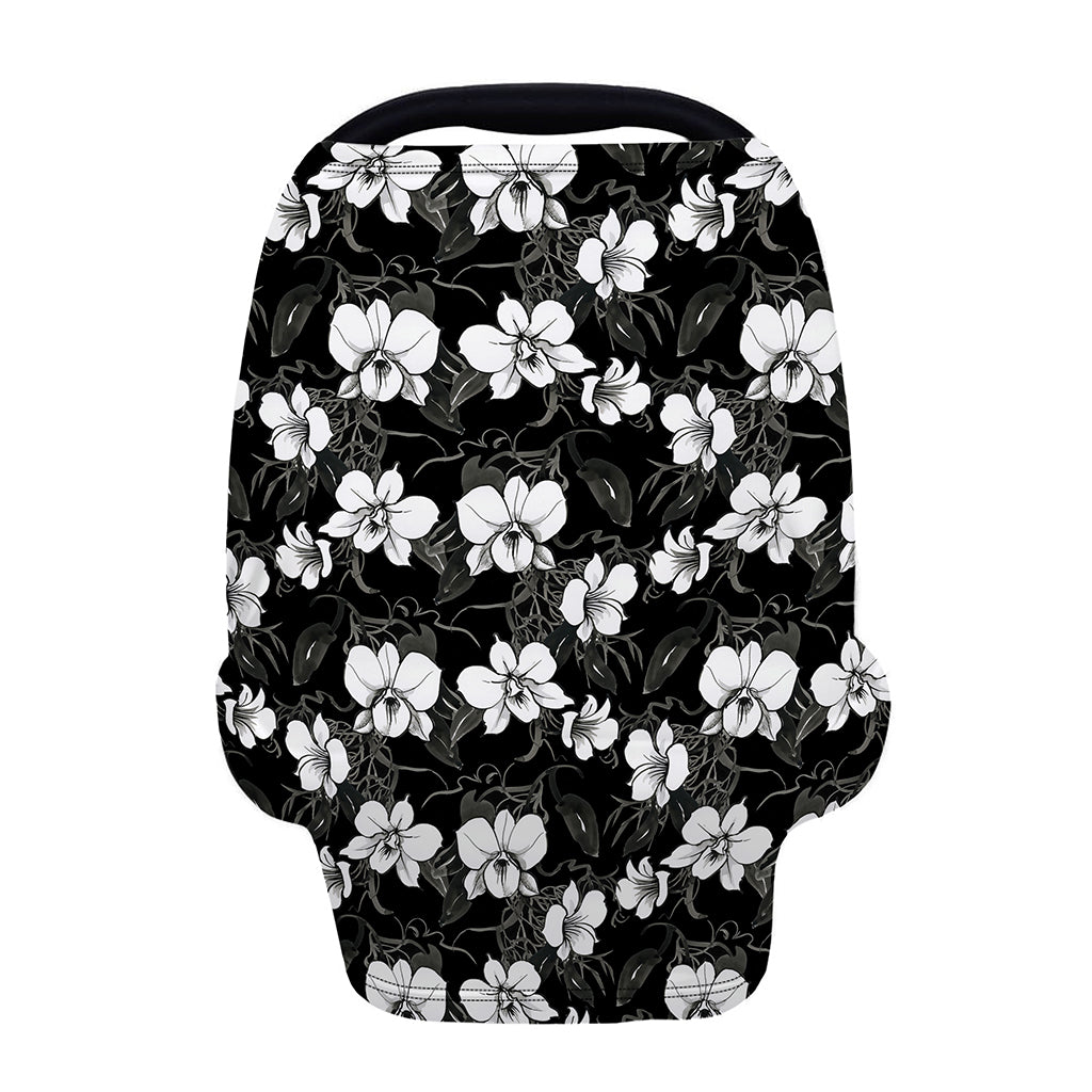 Black And White Cattleya Pattern Print Baby Seat Cover