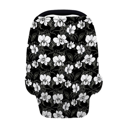 Black And White Cattleya Pattern Print Baby Seat Cover