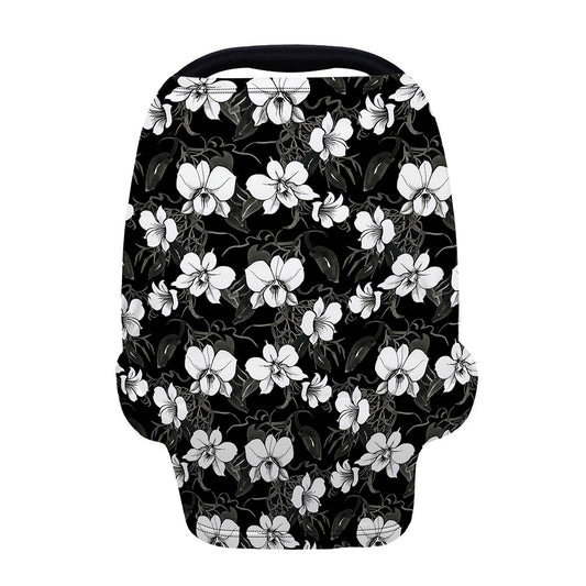 Black And White Cattleya Pattern Print Baby Seat Cover