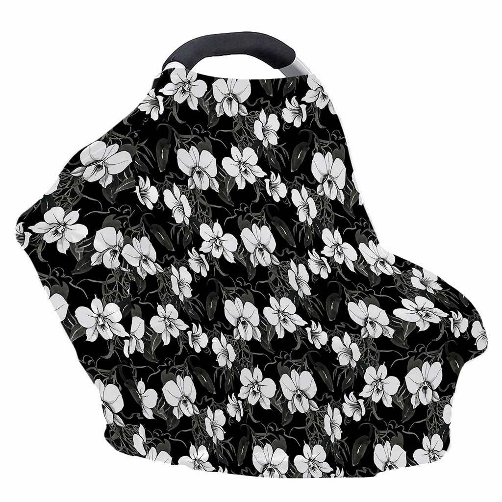 Black And White Cattleya Pattern Print Baby Seat Cover