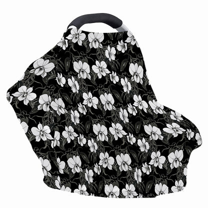 Black And White Cattleya Pattern Print Baby Seat Cover