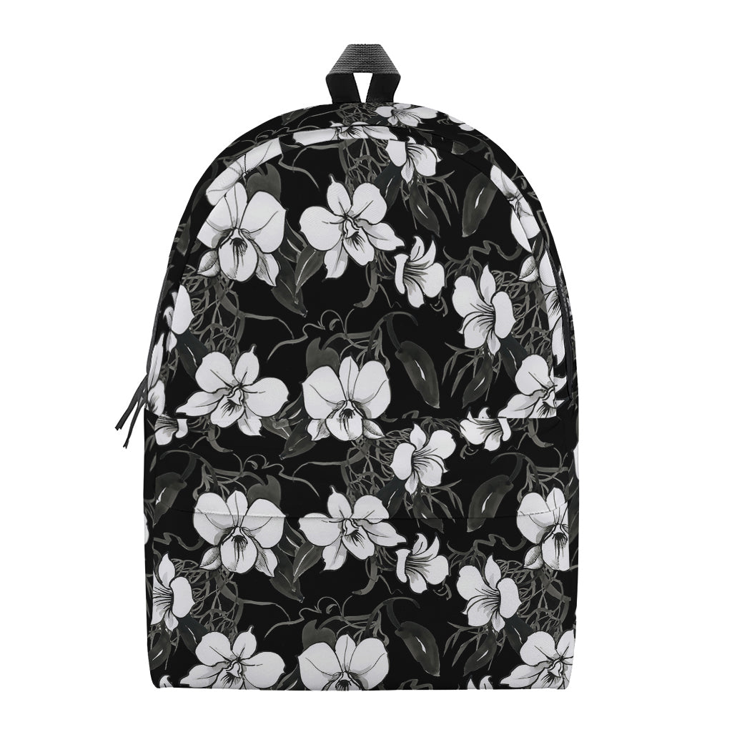 Black And White Cattleya Pattern Print Backpack