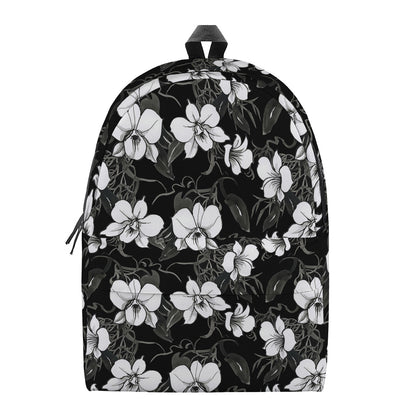 Black And White Cattleya Pattern Print Backpack