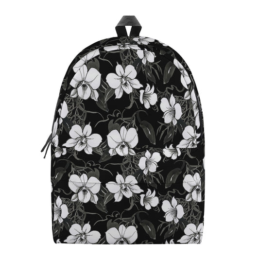 Black And White Cattleya Pattern Print Backpack