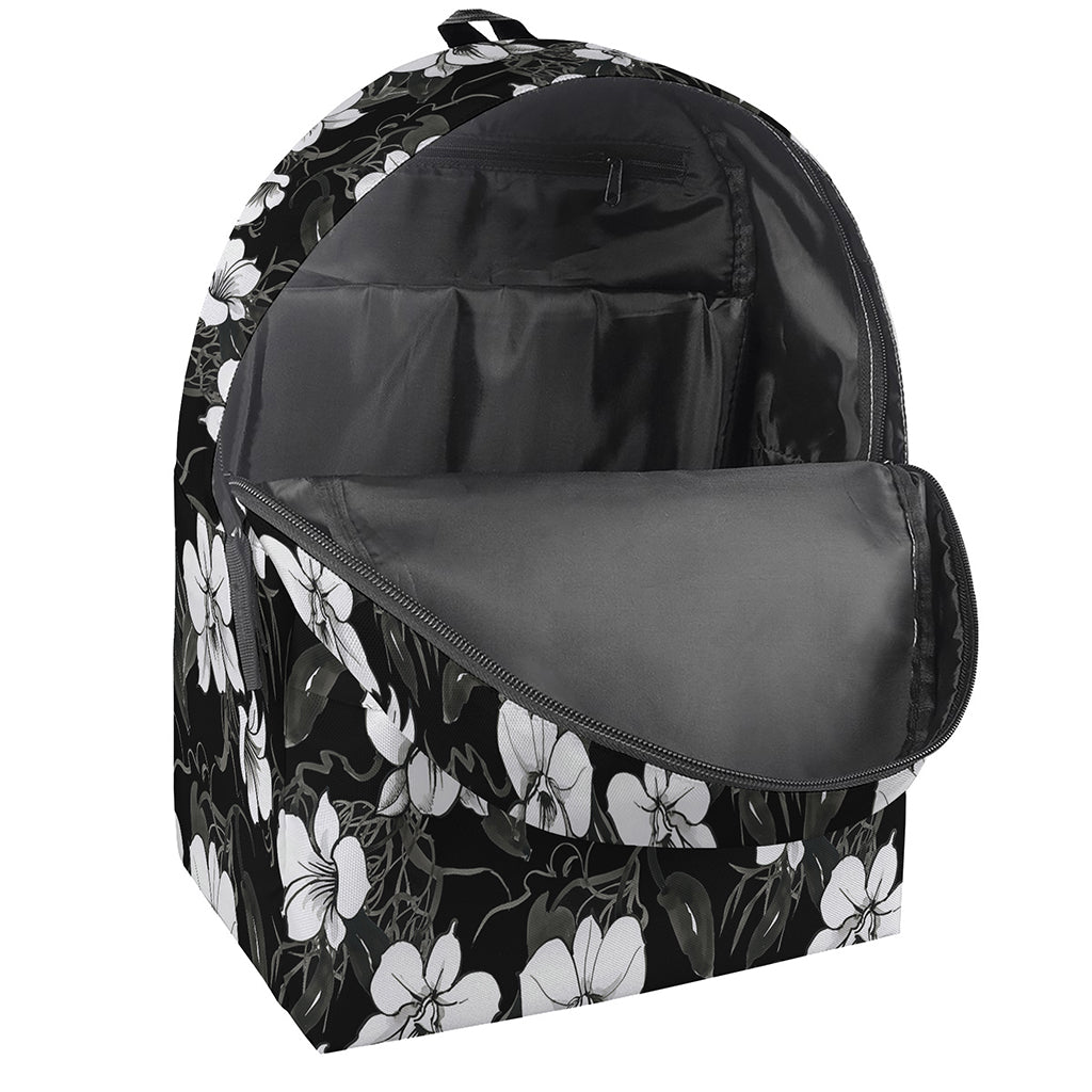 Black And White Cattleya Pattern Print Backpack