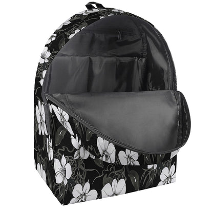 Black And White Cattleya Pattern Print Backpack