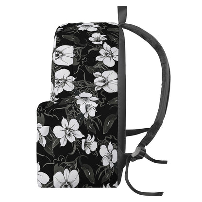 Black And White Cattleya Pattern Print Backpack