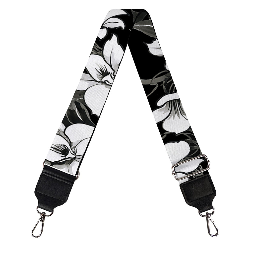 Black And White Cattleya Pattern Print Bag Strap