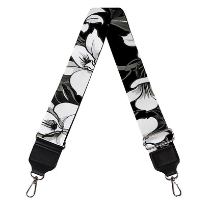 Black And White Cattleya Pattern Print Bag Strap